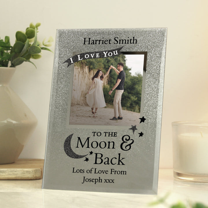 Personalised To The Moon And Back 4x4 Inch Glitter Glass Photo Frame