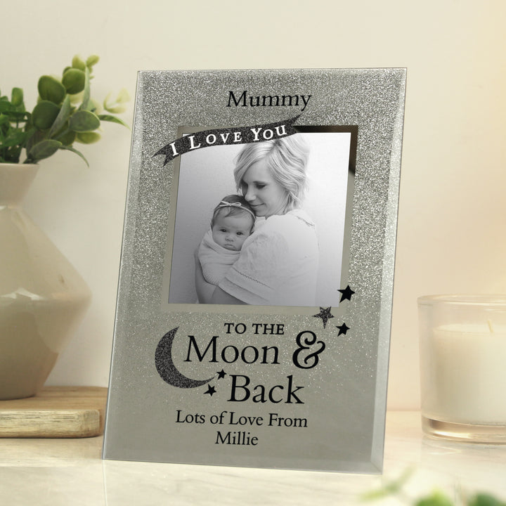 Personalised To The Moon And Back 4x4 Inch Glitter Glass Photo Frame