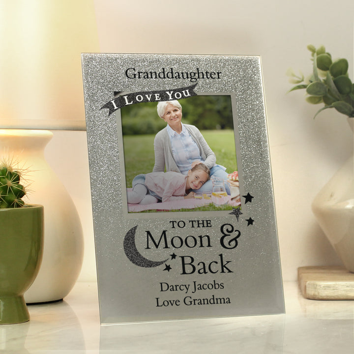 Personalised To The Moon And Back 4x4 Inch Glitter Glass Photo Frame