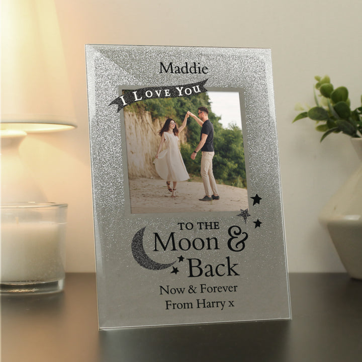 Personalised To The Moon And Back 4x4 Inch Glitter Glass Photo Frame