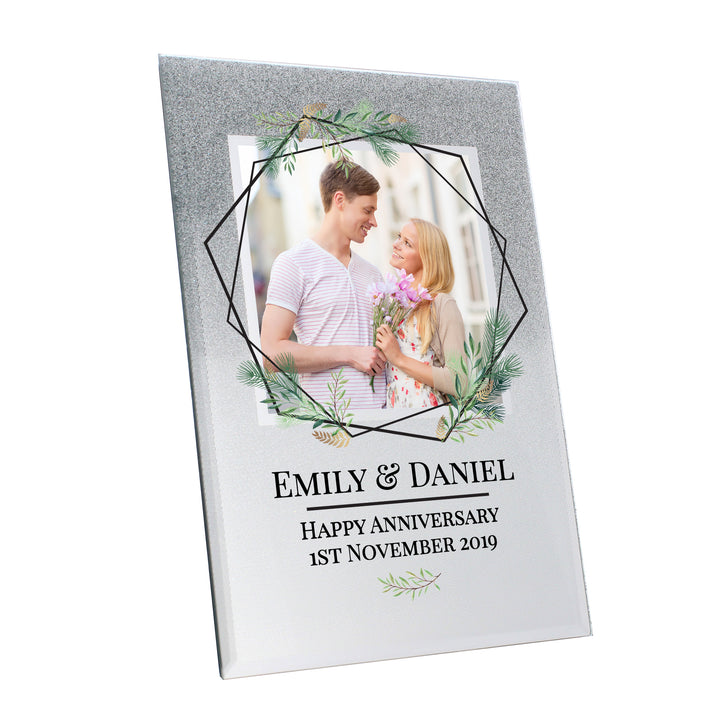 Buy Personalised Geo Leaves 4x4 Glitter Glass Photo Frame at www.giftsfinder.co.uk