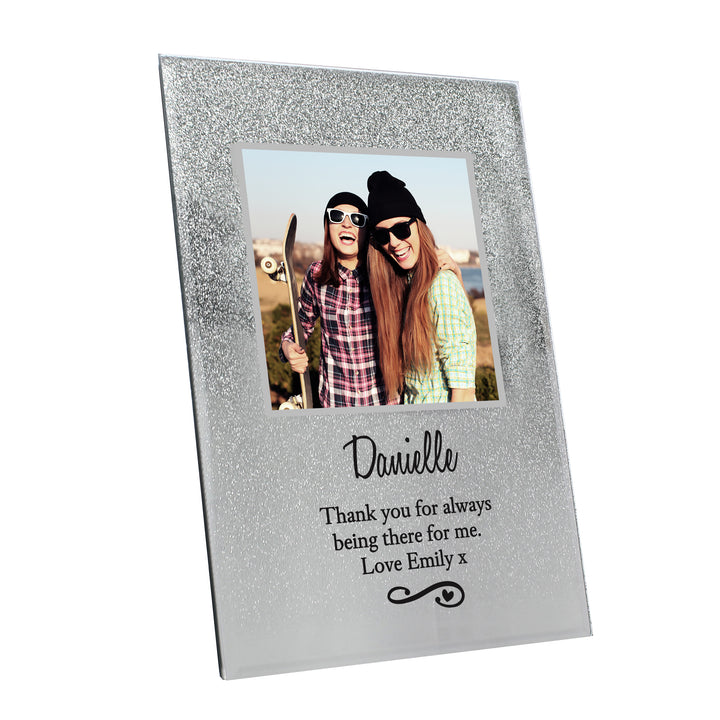 Buy Personalised Heart & Swirl 4x4 Glitter Glass Photo Frame at www.giftsfinder.co.uk