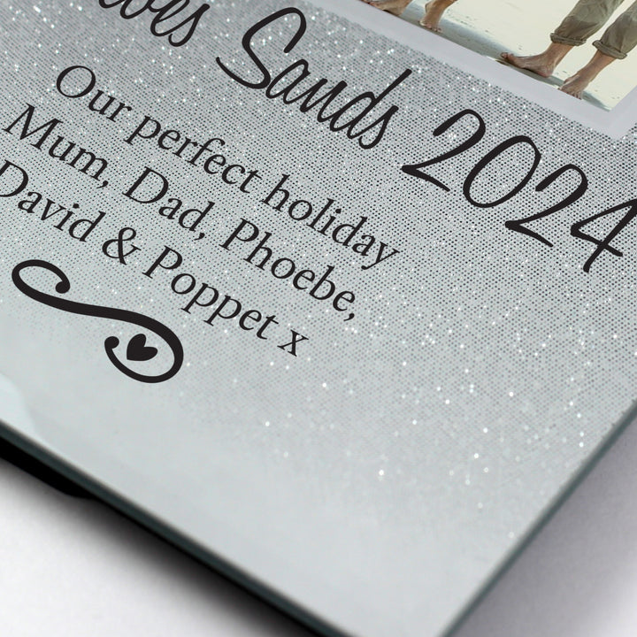 Buy Personalised Heart & Swirl 4x4 Glitter Glass Photo Frame at www.giftsfinder.co.uk