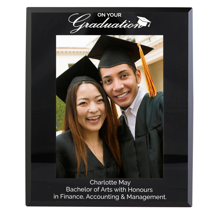 Personalised Graduation Black Glass 5x7 Photo Frame - part of the Gifts Finder Personalised Photo Frames collection