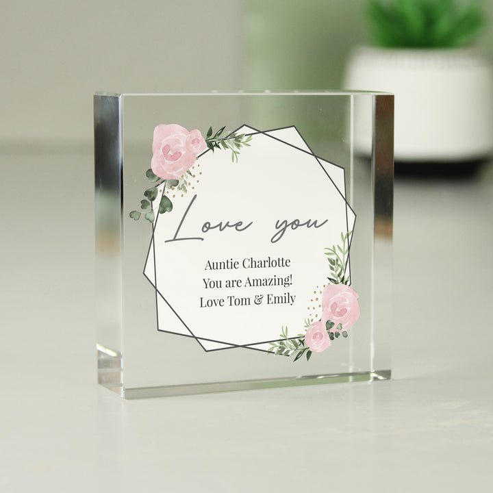 Buy Personalised Abstract Rose Large Crystal Token at www.giftsfinder.co.uk