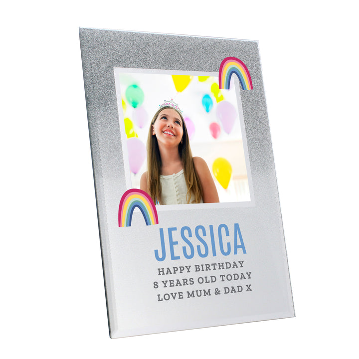 Buy Personalised Rainbow 4x4 Glitter Glass Photo Frame at www.giftsfinder.co.uk