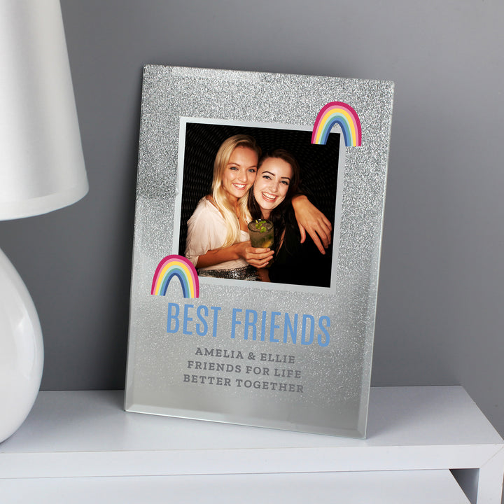 Buy Personalised Rainbow 4x4 Glitter Glass Photo Frame at www.giftsfinder.co.uk