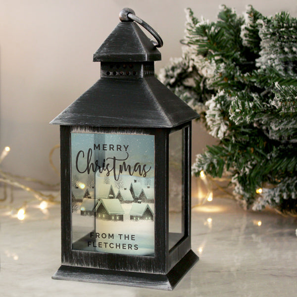 Buy Personalised Town Christmas Rustic Black Lantern at www.giftsfinder.co.uk