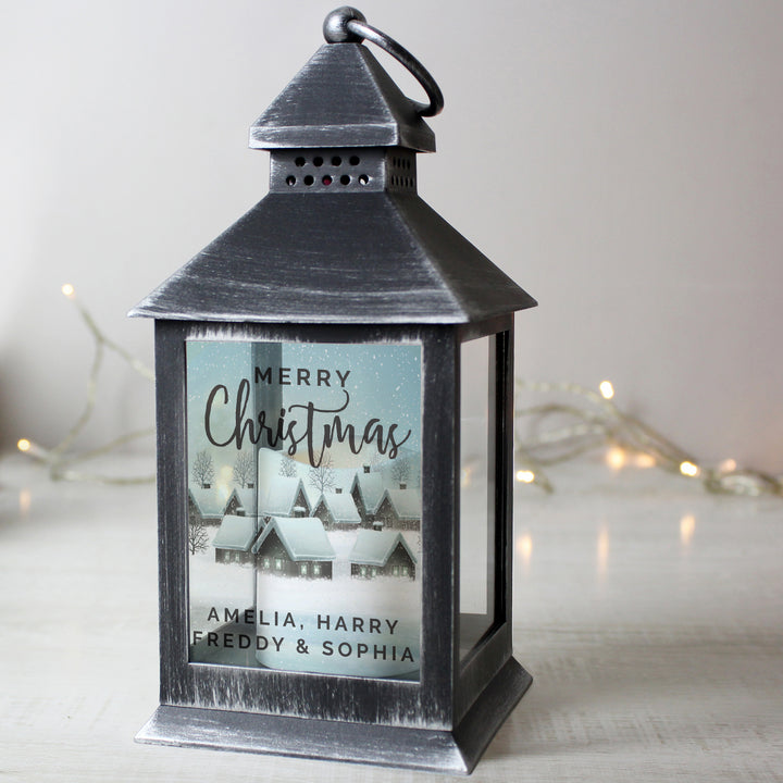 Buy Personalised Town Christmas Rustic Black Lantern at www.giftsfinder.co.uk