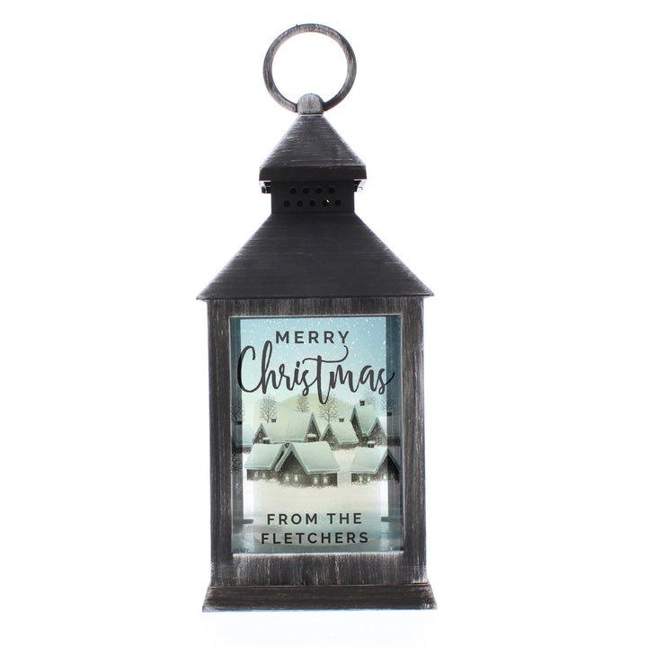 Buy Personalised Town Christmas Rustic Black Lantern at www.giftsfinder.co.uk