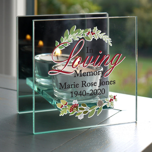 Buy Personalised In Loving Memory Christmas Mirrored Glass Tea Light Candle Holder at www.giftsfinder.co.uk