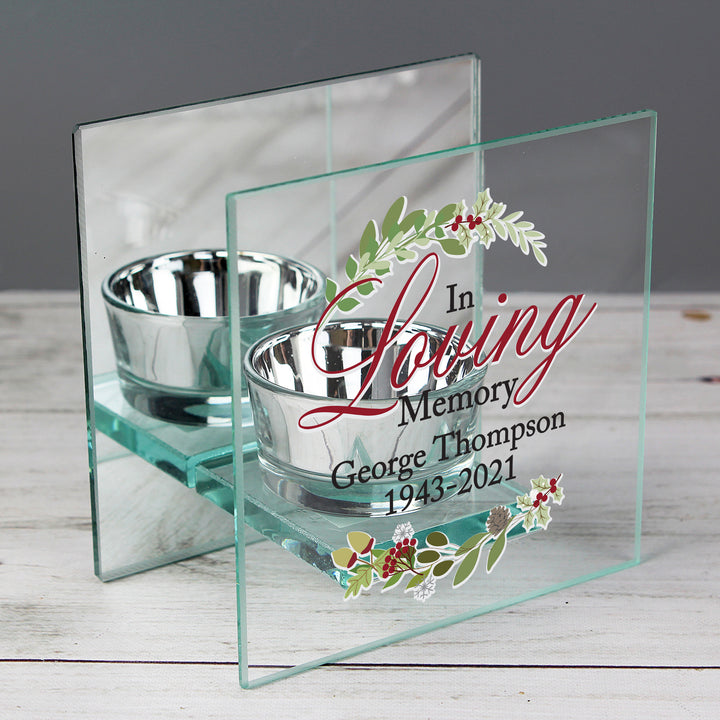 Personalised In Loving Memory Christmas Mirrored Glass Tea Light Candle Holder - part of the Gifts Finder Personalised Candle Holders collection