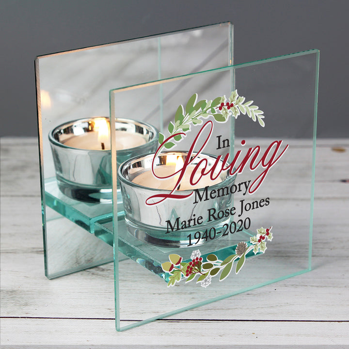 Personalised In Loving Memory Christmas Mirrored Glass Tea Light Candle Holder - part of the Gifts Finder Personalised Candle Holders collection