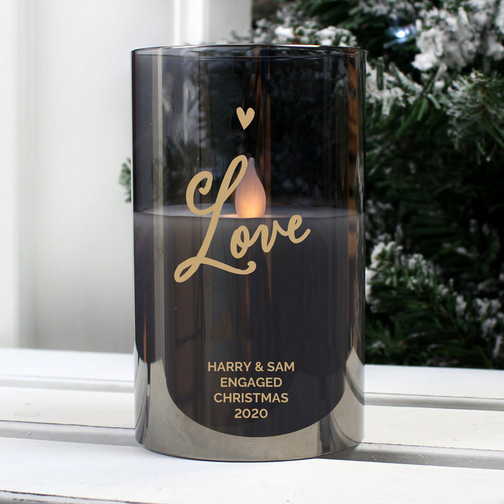 Buy Personalised Love Smoked Glass LED Candle at www.giftsfinder.co.uk