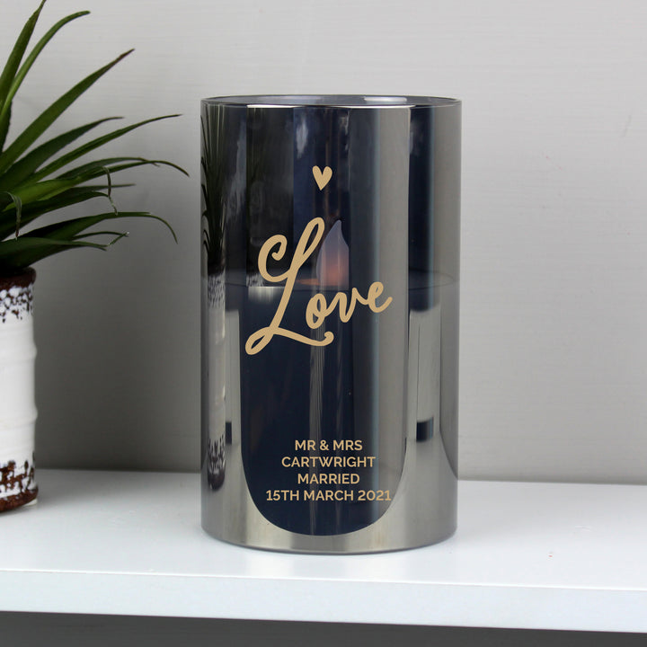 Buy Personalised Love Smoked Glass LED Candle at www.giftsfinder.co.uk