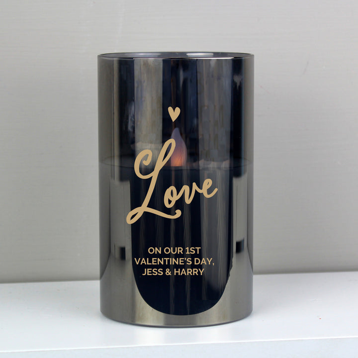 Buy Personalised Love Smoked Glass LED Candle at www.giftsfinder.co.uk