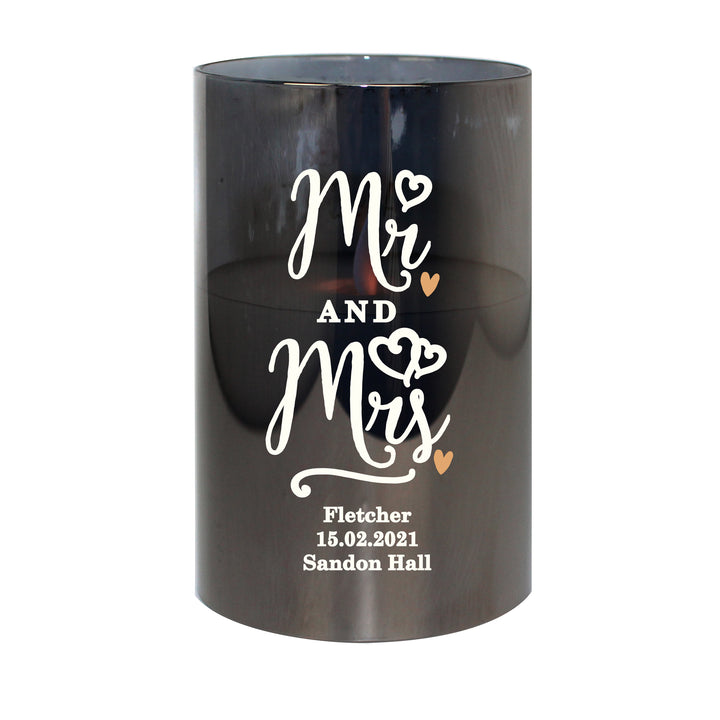 Buy Personalised Mr & Mrs Smoked Glass LED Candle at www.giftsfinder.co.uk