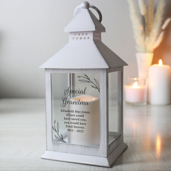 Buy Personalised Memorial White Lantern at www.giftsfinder.co.uk