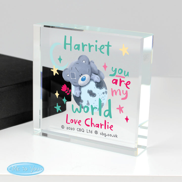 Buy Personalised You Are My World Me To You Large Crystal Token at www.giftsfinder.co.uk