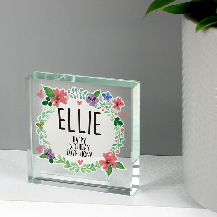 Buy Personalised Floral Crystal Token available now at www.giftsfinder.co.uk