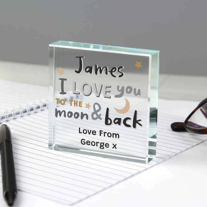 Personalised To The Moon And Back Crystal Token - part of the Gifts Finder Personalised Ornaments & Keepsakes collection