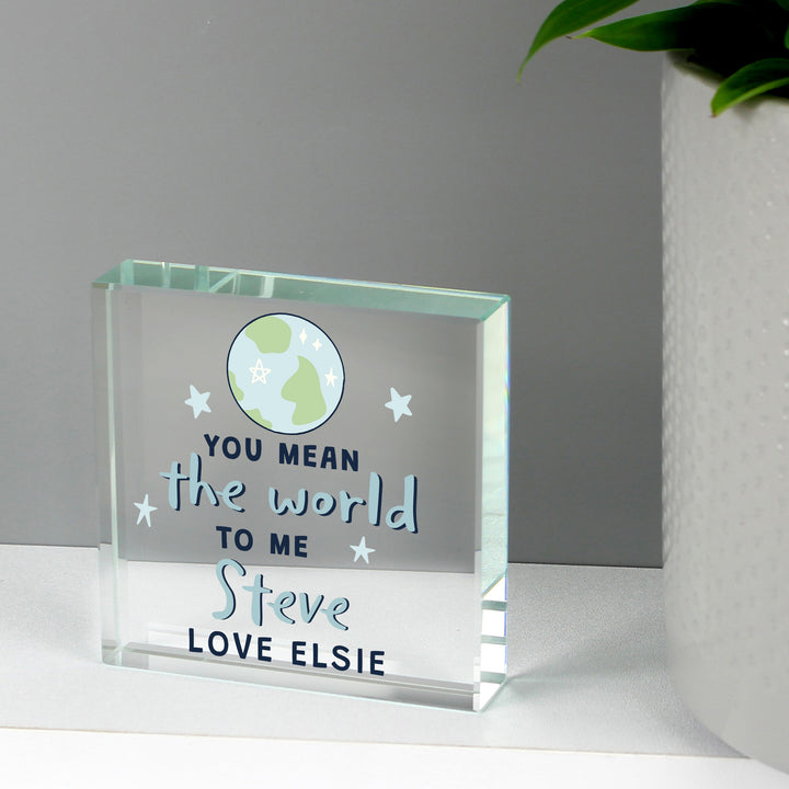 Buy Personalised You Mean The World To Me Large Crystal Token at www.giftsfinder.co.uk