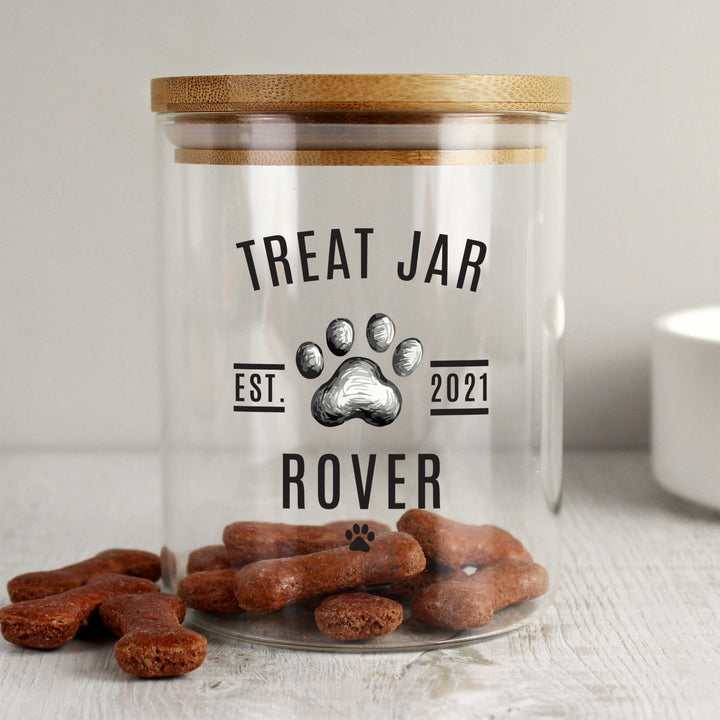 Buy Personalised Pet Treats Glass Jar with Bamboo Lid at www.giftsfinder.co.uk