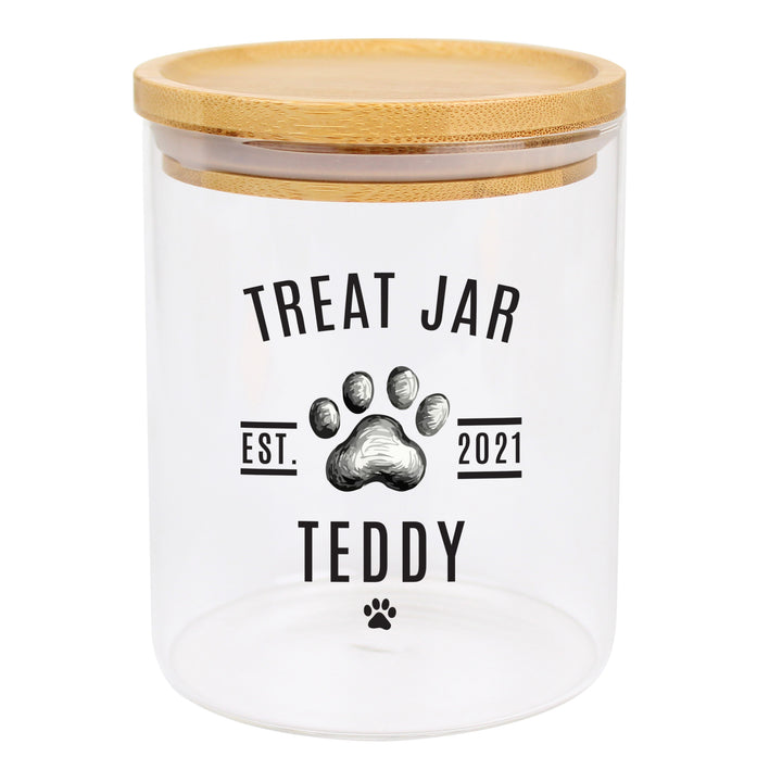 Buy Personalised Pet Treats Glass Jar with Bamboo Lid at www.giftsfinder.co.uk