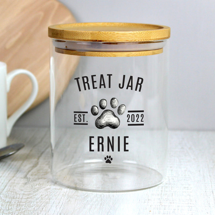 Buy Personalised Pet Treats Glass Jar with Bamboo Lid at www.giftsfinder.co.uk