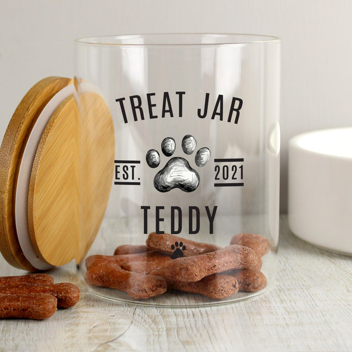 Buy Personalised Pet Treats Glass Jar with Bamboo Lid at www.giftsfinder.co.uk