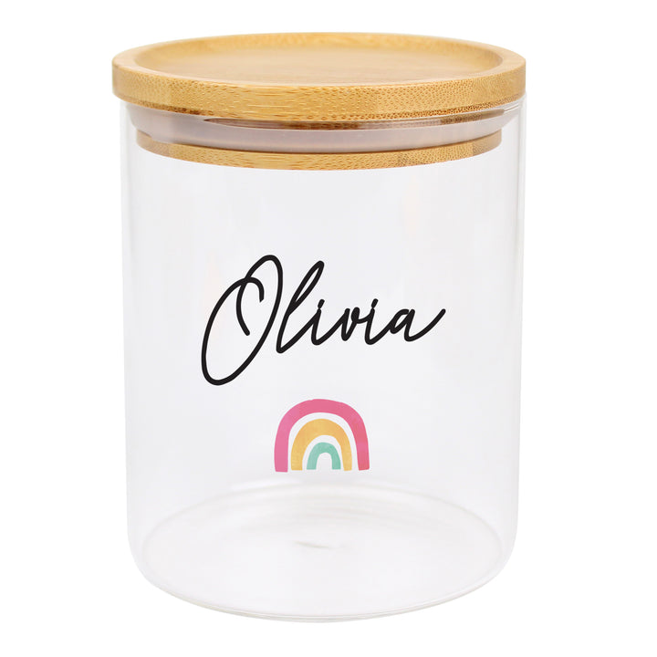 Buy Personalised Rainbow Glass Jar with Bamboo Lid at www.giftsfinder.co.uk