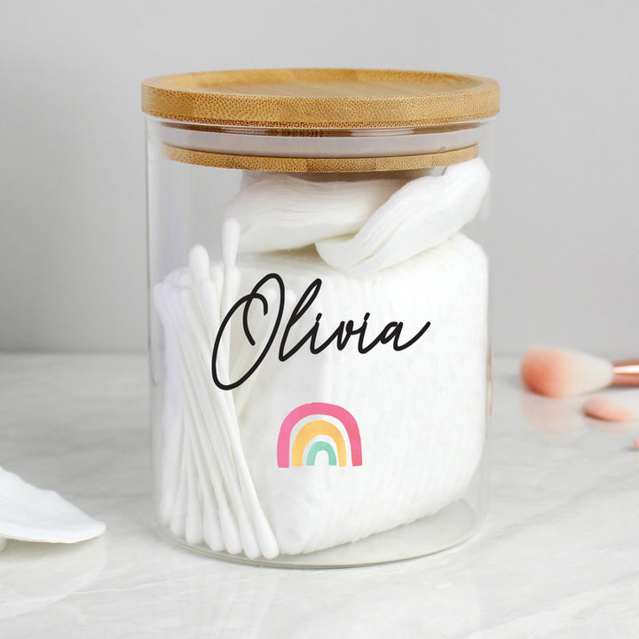 Buy Personalised Rainbow Glass Jar with Bamboo Lid at www.giftsfinder.co.uk