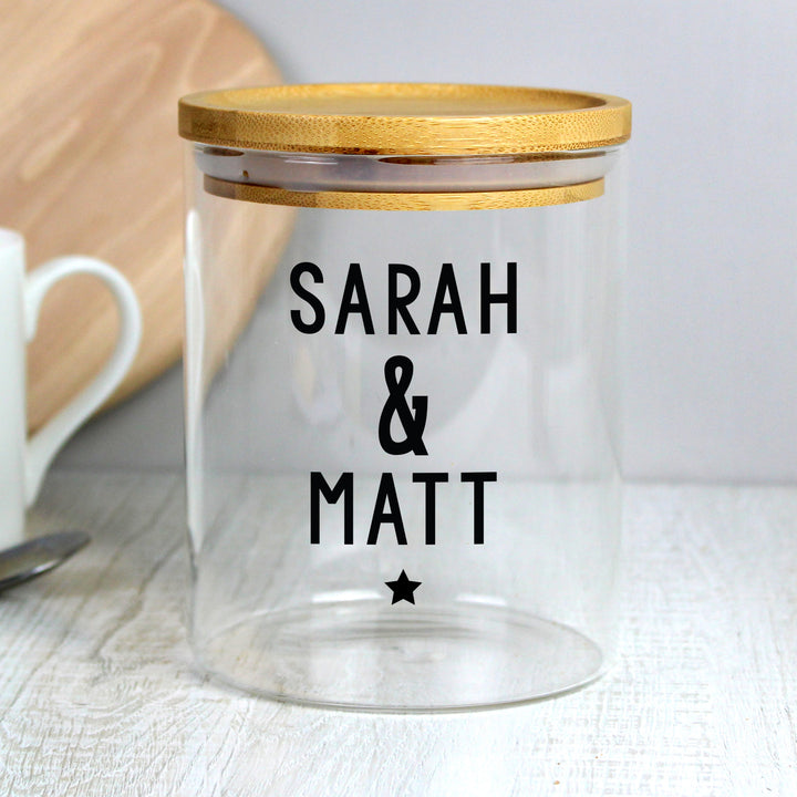 Buy Personalised Free Text Glass Jar with Bamboo Lid at www.giftsfinder.co.uk