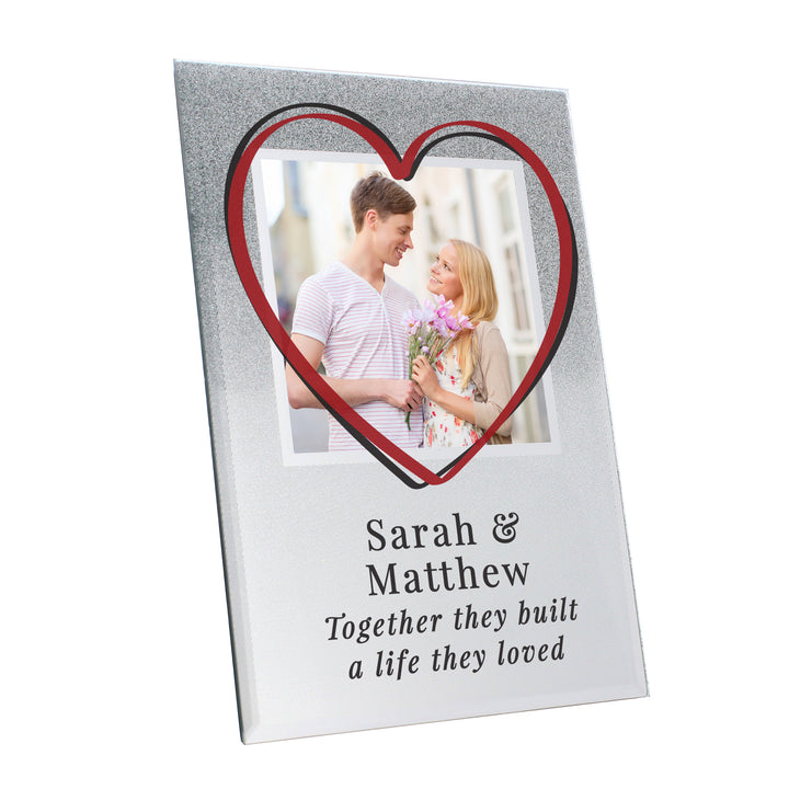 Buy Personalised Heart 4x4 Glitter Glass Photo Frame at www.giftsfinder.co.uk