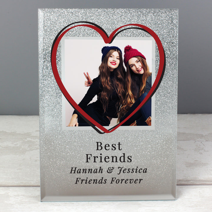 Buy Personalised Heart 4x4 Glitter Glass Photo Frame at www.giftsfinder.co.uk