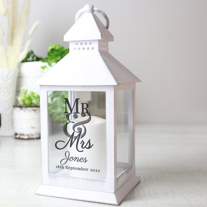 Buy Personalised Mr & Mrs White Lantern at www.giftsfinder.co.uk