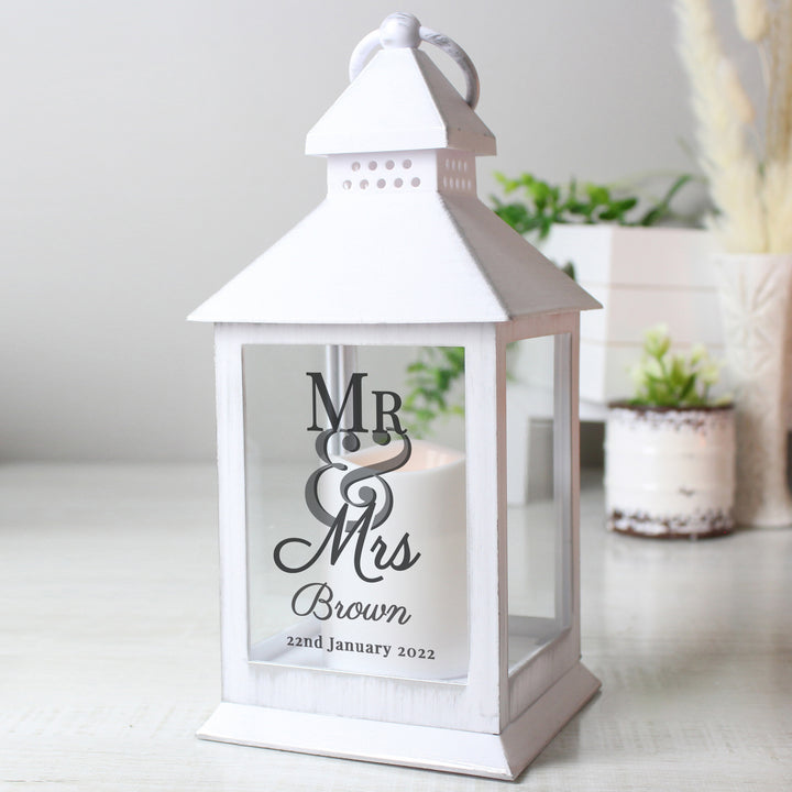 Buy Personalised Mr & Mrs White Lantern at www.giftsfinder.co.uk