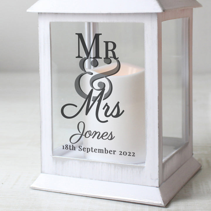 Buy Personalised Mr & Mrs White Lantern at www.giftsfinder.co.uk