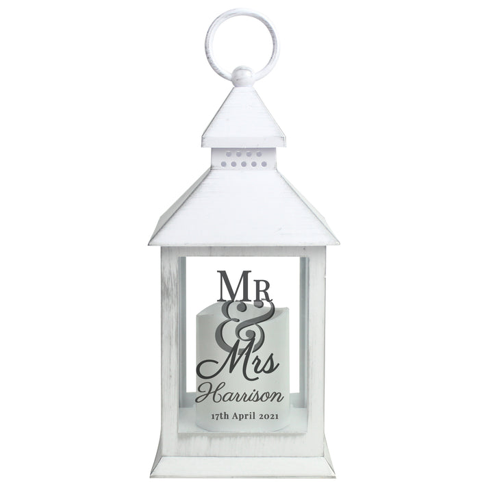 Buy Personalised Mr & Mrs White Lantern at www.giftsfinder.co.uk