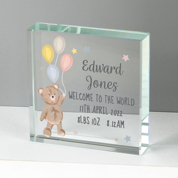 Buy Personalised Teddy & Balloons Large Crystal Token at www.giftsfinder.co.uk