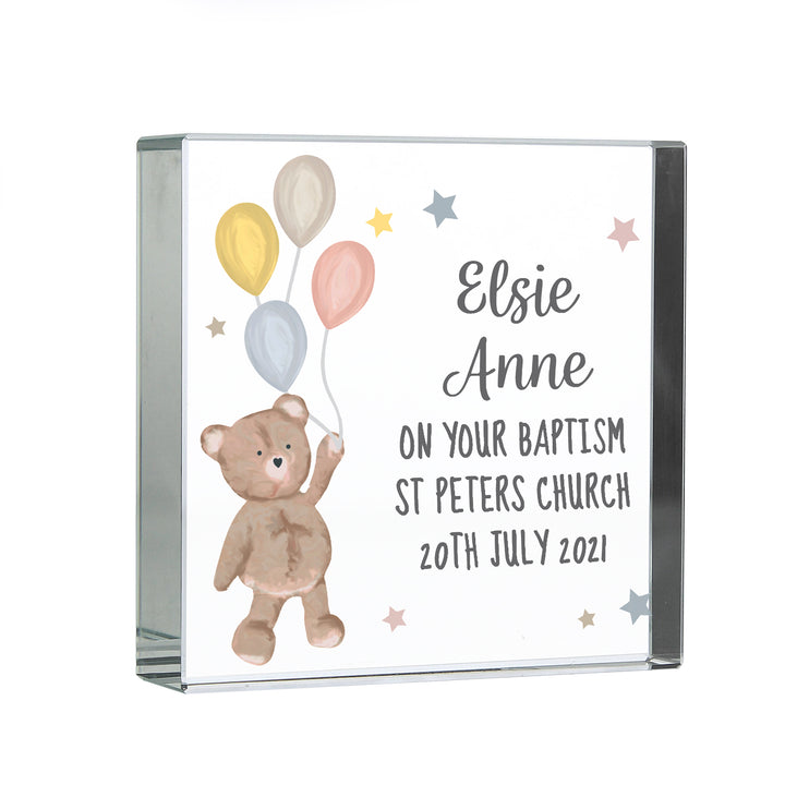 Personalised Teddy & Balloons Crystal Token in gift category Keepsakes