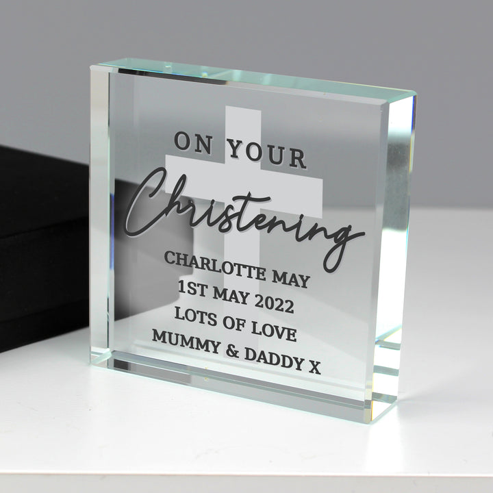 Personalised On Your Christening Crystal Token - part of the Gifts Finder Personalised Paperweights collection