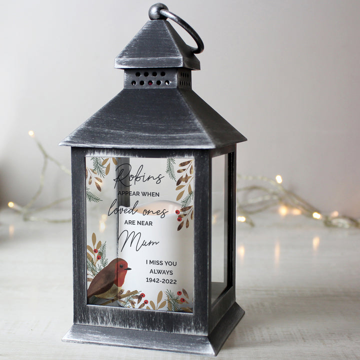 Personalised Robins Appear.. Memorial Black Lantern in gift category Personalised Memorials