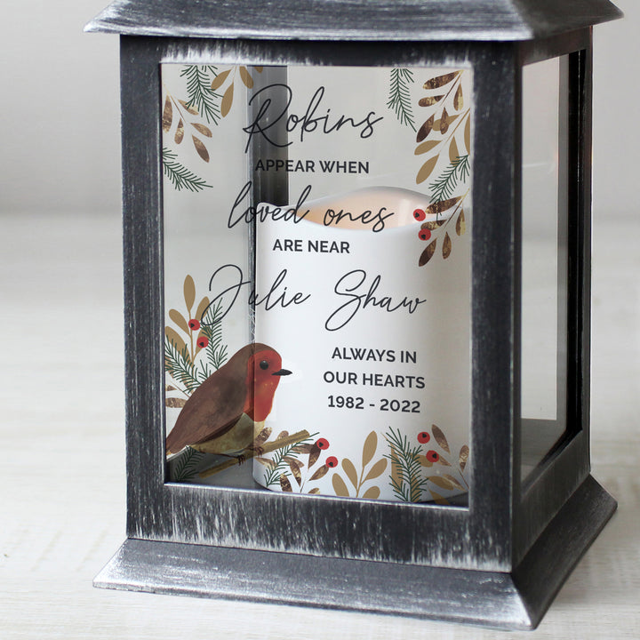 Personalised Robins Appear.. Memorial Black Lantern in gift category Personalised Memorials