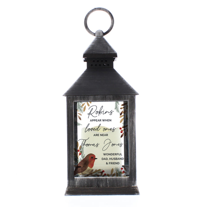 Personalised Robins Appear.. Memorial Black Lantern in gift category Personalised Memorials