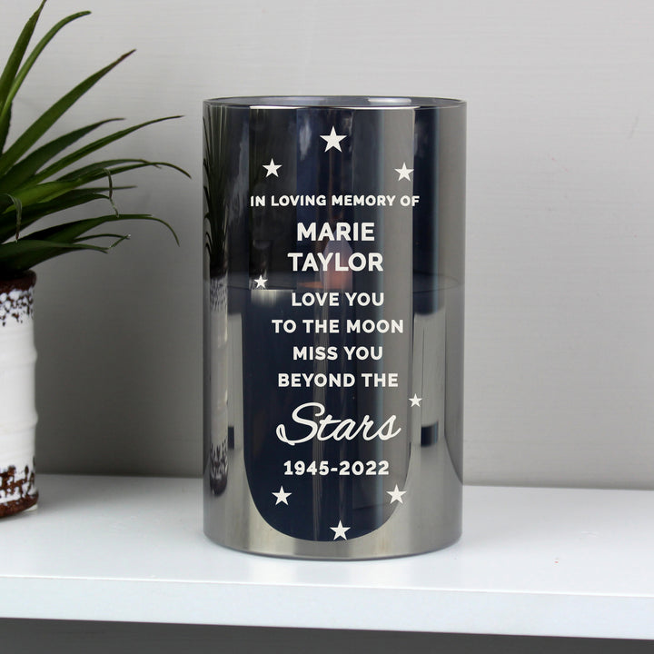 Personalised Miss You Beyond The Stars Smoked Glass LED Candle - part of the Gifts Finder Personalised LED Candles collection