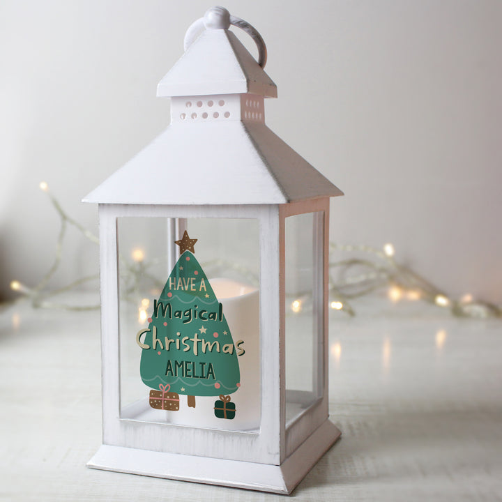 Personalised Have A Magical Christmas White Lantern