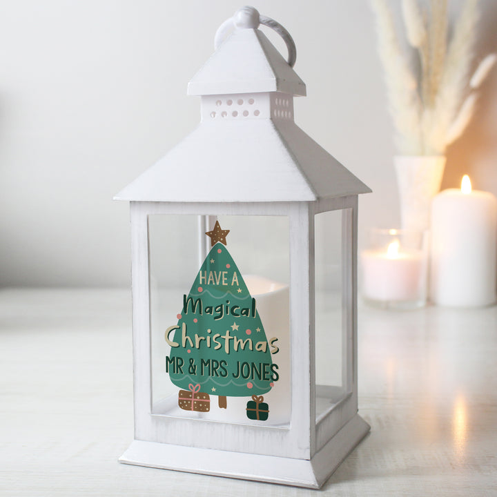 Buy Personalised Have A Magical Christmas White Lantern available now at www.giftsfinder.co.uk