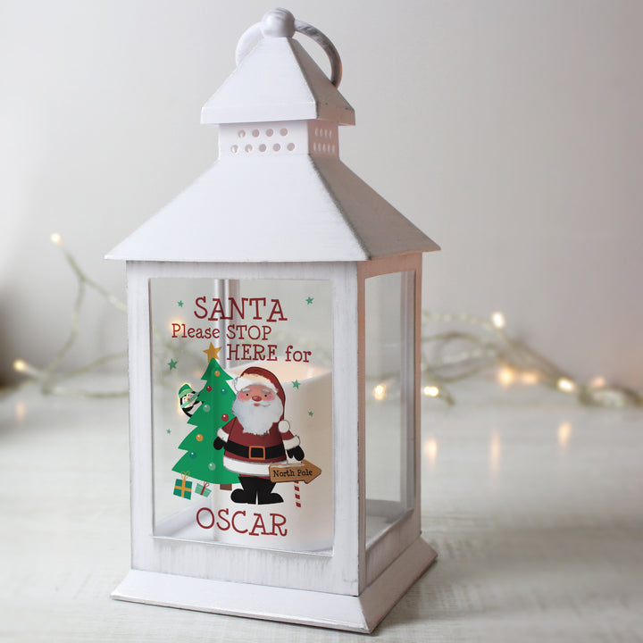 Personalised Santa White Lantern in gift category Personalised Lanterns