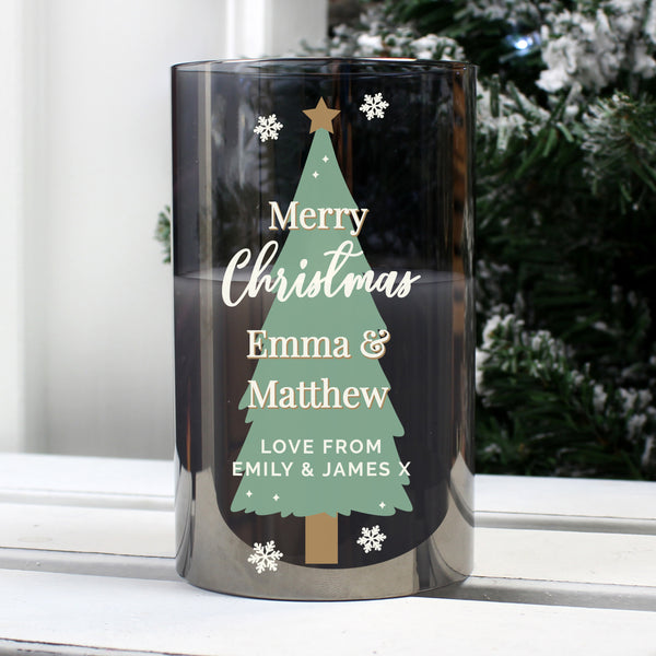 Buy Personalised Christmas Tree Smoked Glass LED Candle available now at www.giftsfinder.co.uk